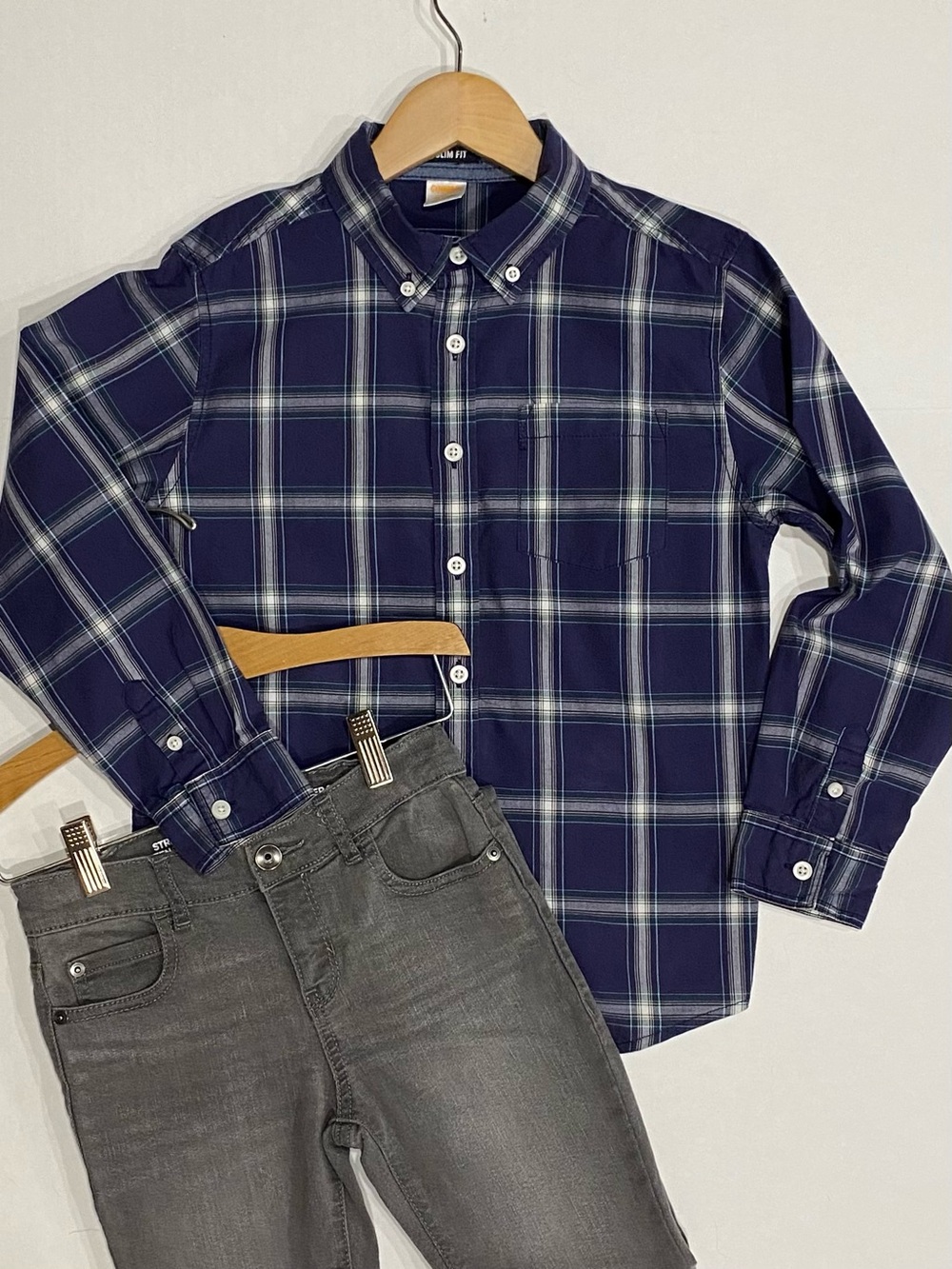 Gymboree Boys ‘All Spruced Up’ Blue Plaid Button Down Shirt Size M (7-8)